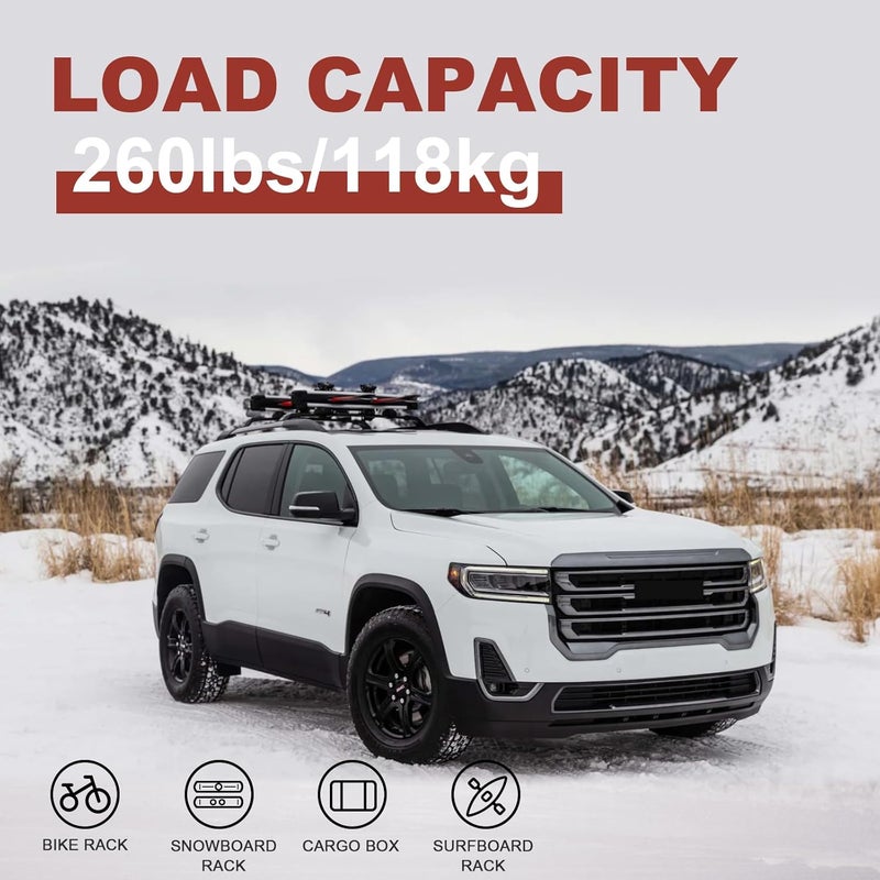 KINGGERI حامل سقف قوي 260 رطل قضبان عرضية متوافقة مع GMC أكاديا 2017 2018 2019 2020 2021 2022 2023، قضبان سقف ألمنيوم لحمل الأمتعة والحمولة، ملحقات سيارات الدفع الرباعي - Image 2